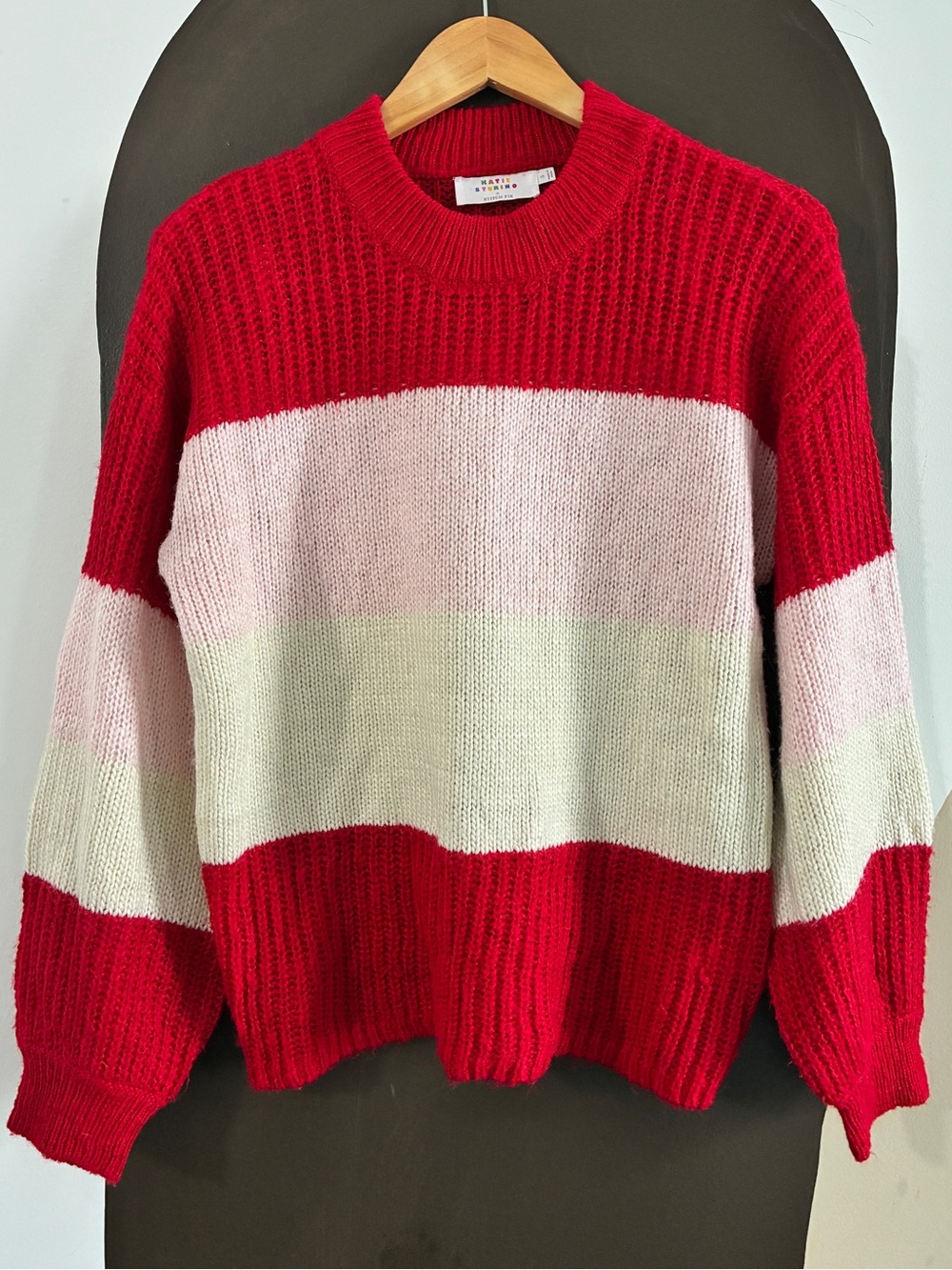 Katie Sturino x Stitch Fix Colorblock Chunky Knit Sweater Red Pink Size S